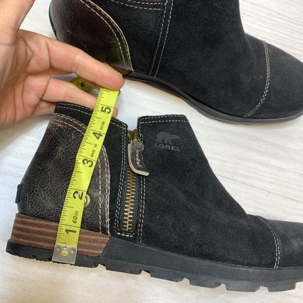 Sorel Major Low Ankle Boots Womens Size 9 Black Suede Side Zip Round Toe Comfort - Picture 10 of 11